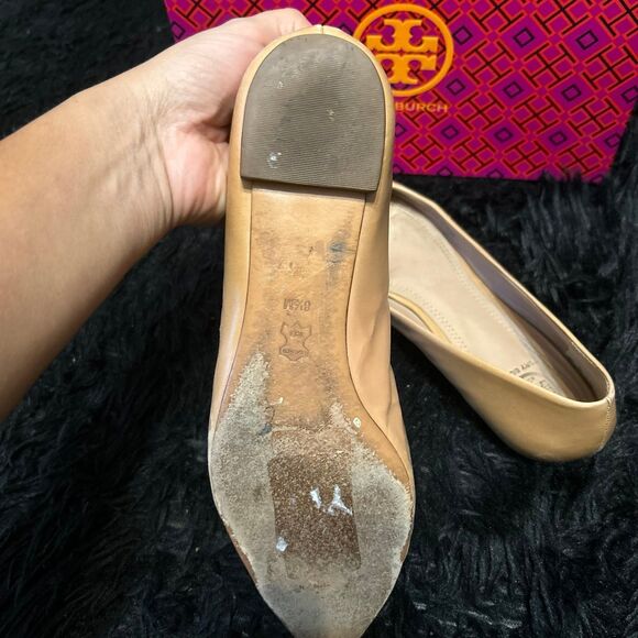 TB TORY BURCH nude tan leather flats slip on shoes women’s 8.5 - Picture 6 of 8